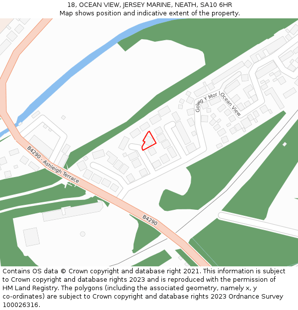 18, OCEAN VIEW, JERSEY MARINE, NEATH, SA10 6HR: Location map and indicative extent of plot