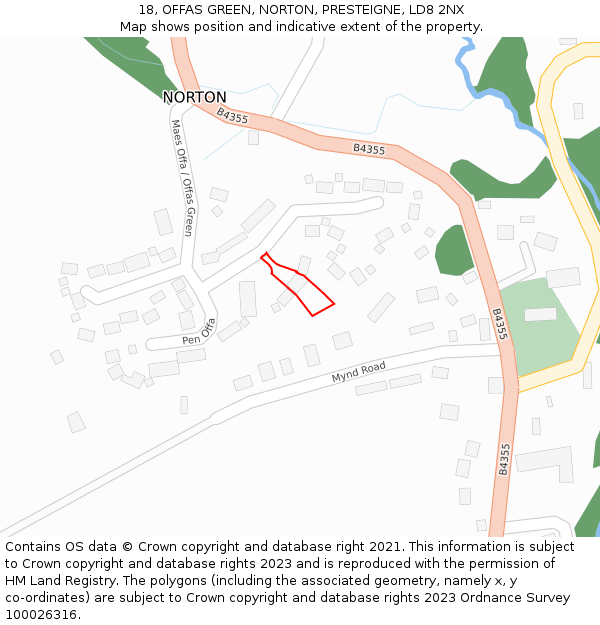 18, OFFAS GREEN, NORTON, PRESTEIGNE, LD8 2NX: Location map and indicative extent of plot