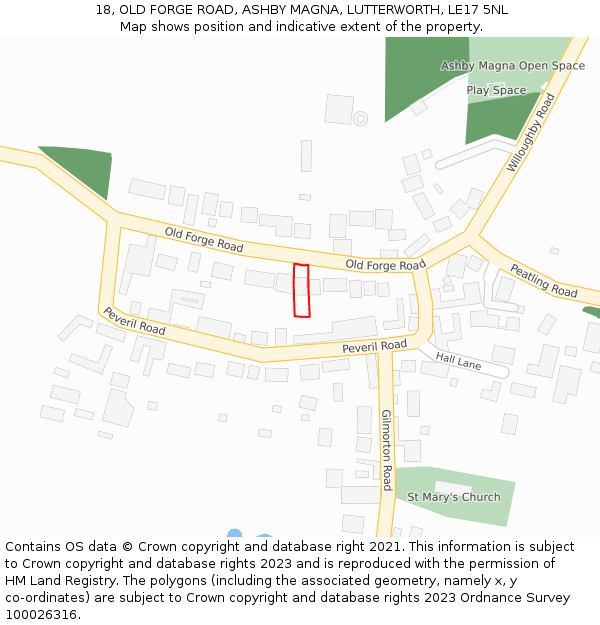 18, OLD FORGE ROAD, ASHBY MAGNA, LUTTERWORTH, LE17 5NL: Location map and indicative extent of plot