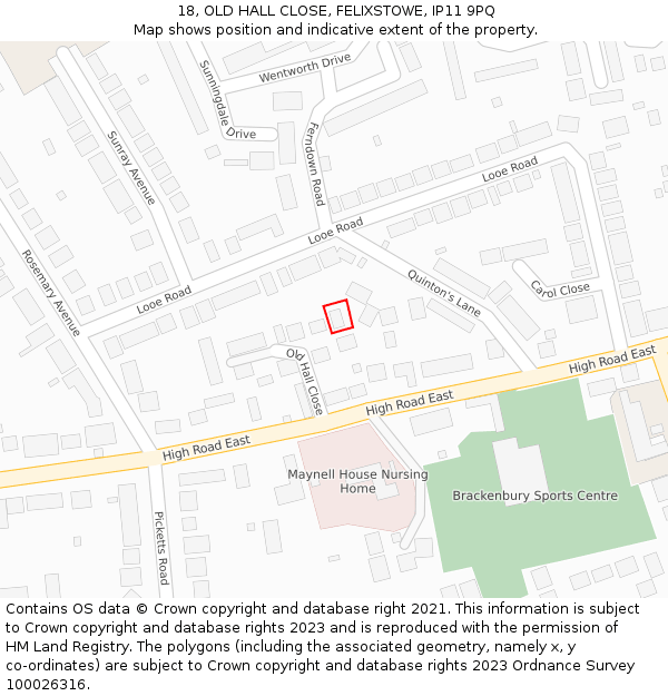 18, OLD HALL CLOSE, FELIXSTOWE, IP11 9PQ: Location map and indicative extent of plot