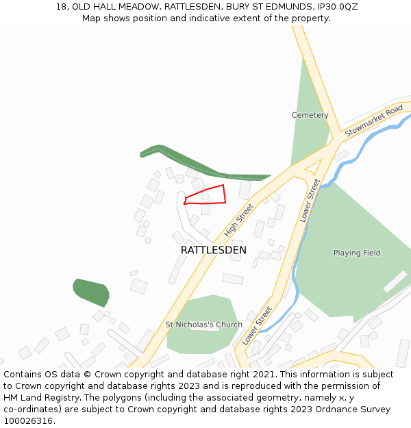 18, OLD HALL MEADOW, RATTLESDEN, BURY ST EDMUNDS, IP30 0QZ: Location map and indicative extent of plot