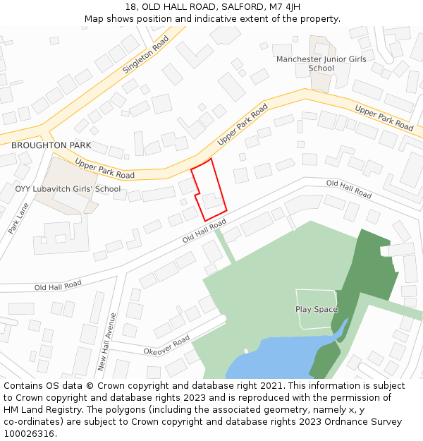 18, OLD HALL ROAD, SALFORD, M7 4JH: Location map and indicative extent of plot