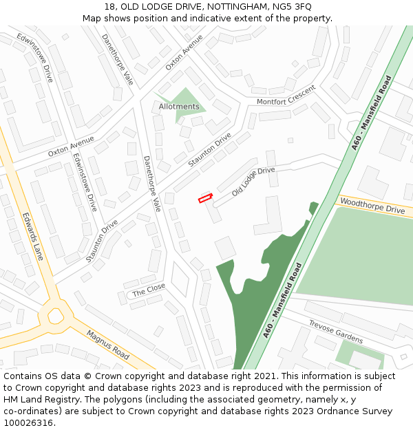 18, OLD LODGE DRIVE, NOTTINGHAM, NG5 3FQ: Location map and indicative extent of plot