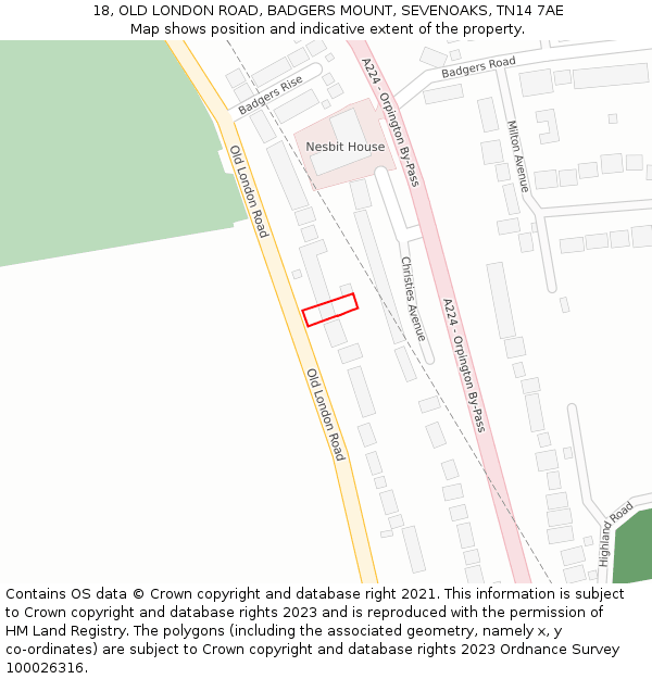 18, OLD LONDON ROAD, BADGERS MOUNT, SEVENOAKS, TN14 7AE: Location map and indicative extent of plot
