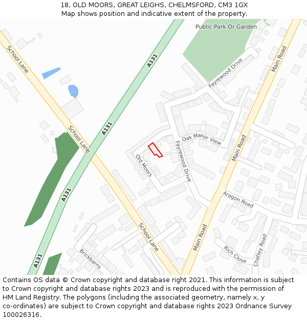 18, OLD MOORS, GREAT LEIGHS, CHELMSFORD, CM3 1GX: Location map and indicative extent of plot