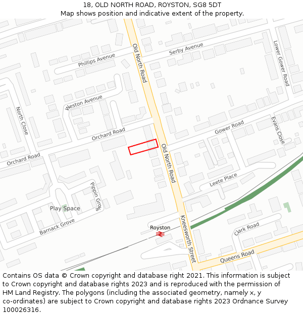 18, OLD NORTH ROAD, ROYSTON, SG8 5DT: Location map and indicative extent of plot