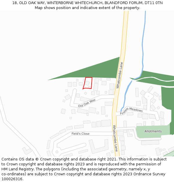 18, OLD OAK WAY, WINTERBORNE WHITECHURCH, BLANDFORD FORUM, DT11 0TN: Location map and indicative extent of plot