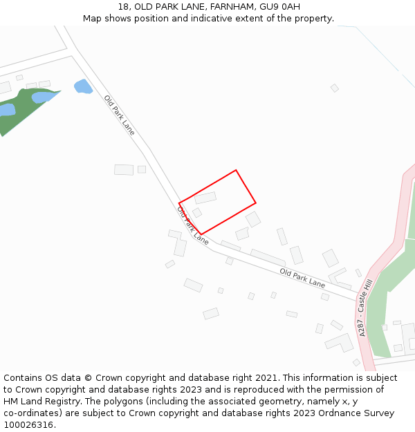 18, OLD PARK LANE, FARNHAM, GU9 0AH: Location map and indicative extent of plot