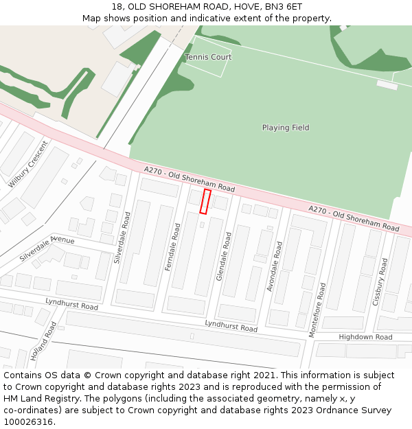 18, OLD SHOREHAM ROAD, HOVE, BN3 6ET: Location map and indicative extent of plot