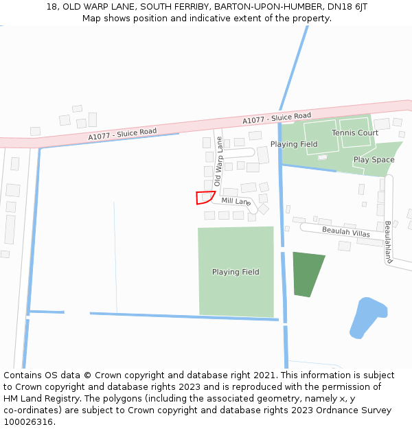 18, OLD WARP LANE, SOUTH FERRIBY, BARTON-UPON-HUMBER, DN18 6JT: Location map and indicative extent of plot