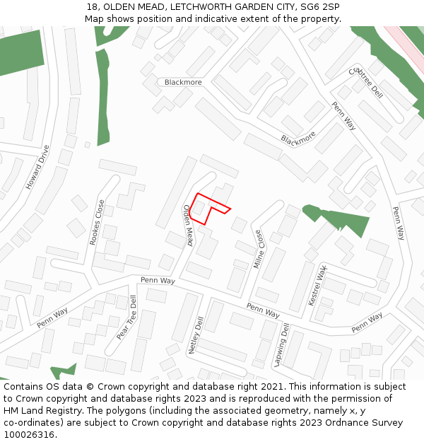 18, OLDEN MEAD, LETCHWORTH GARDEN CITY, SG6 2SP: Location map and indicative extent of plot