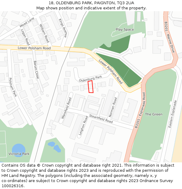 18, OLDENBURG PARK, PAIGNTON, TQ3 2UA: Location map and indicative extent of plot