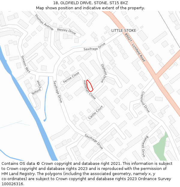 18, OLDFIELD DRIVE, STONE, ST15 8XZ: Location map and indicative extent of plot