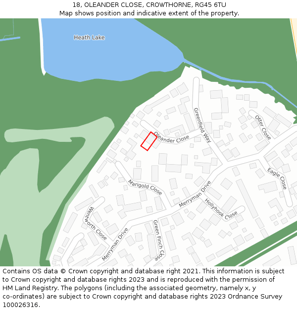 18, OLEANDER CLOSE, CROWTHORNE, RG45 6TU: Location map and indicative extent of plot