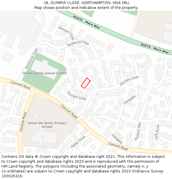 18, OLYMPIA CLOSE, NORTHAMPTON, NN4 0RU: Location map and indicative extent of plot