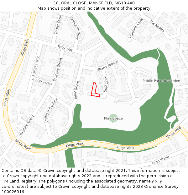 18, OPAL CLOSE, MANSFIELD, NG18 4XD: Location map and indicative extent of plot