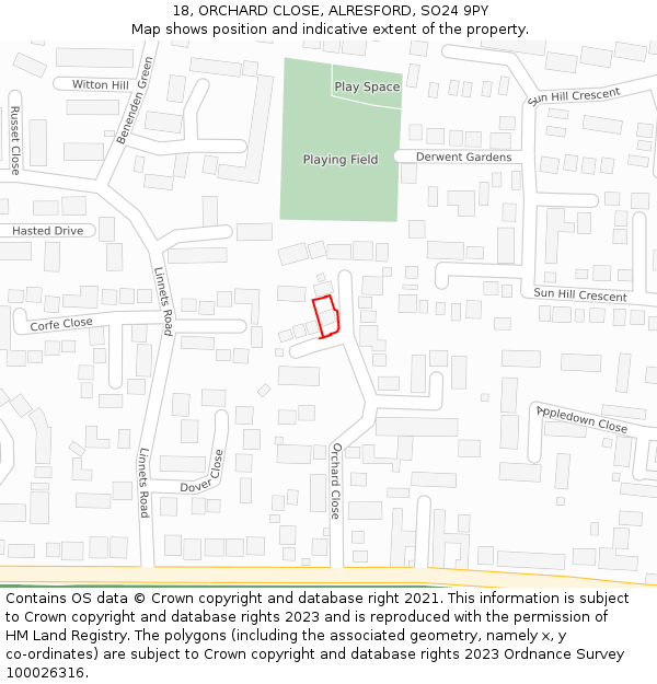 18, ORCHARD CLOSE, ALRESFORD, SO24 9PY: Location map and indicative extent of plot