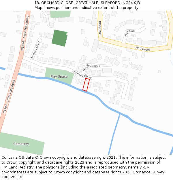 18, ORCHARD CLOSE, GREAT HALE, SLEAFORD, NG34 9JB: Location map and indicative extent of plot