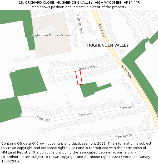 18, ORCHARD CLOSE, HUGHENDEN VALLEY, HIGH WYCOMBE, HP14 4PR: Location map and indicative extent of plot