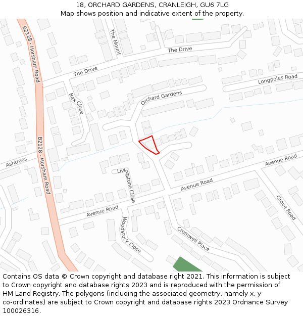 18, ORCHARD GARDENS, CRANLEIGH, GU6 7LG: Location map and indicative extent of plot