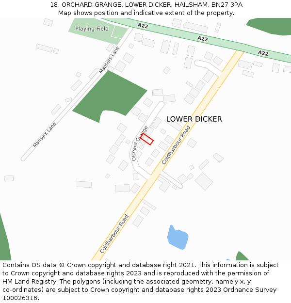 18, ORCHARD GRANGE, LOWER DICKER, HAILSHAM, BN27 3PA: Location map and indicative extent of plot