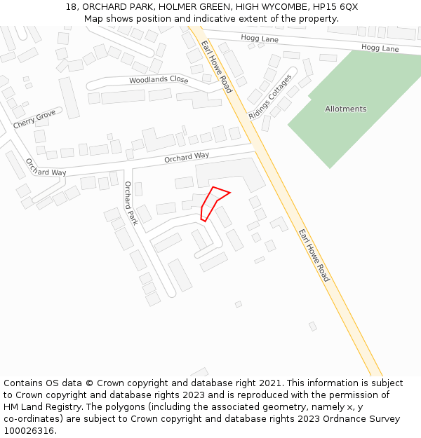 18, ORCHARD PARK, HOLMER GREEN, HIGH WYCOMBE, HP15 6QX: Location map and indicative extent of plot
