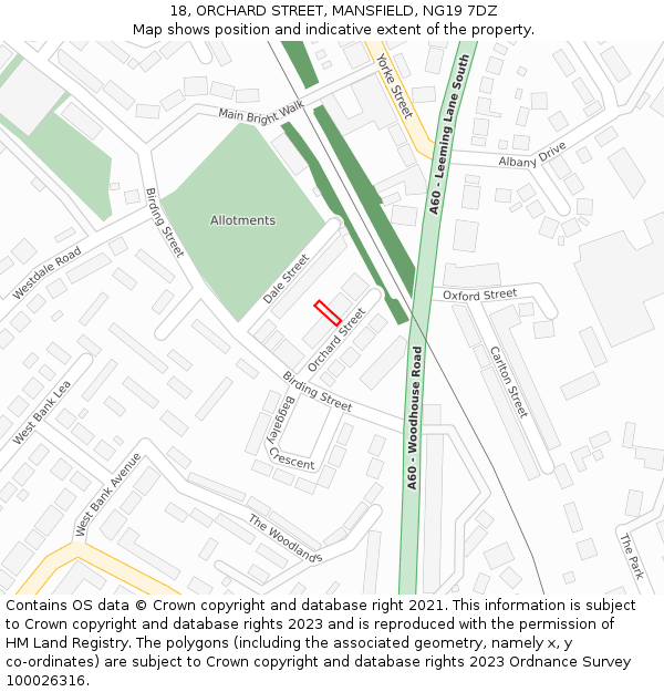 18, ORCHARD STREET, MANSFIELD, NG19 7DZ: Location map and indicative extent of plot