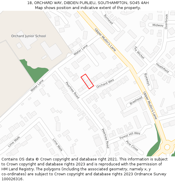 18, ORCHARD WAY, DIBDEN PURLIEU, SOUTHAMPTON, SO45 4AH: Location map and indicative extent of plot