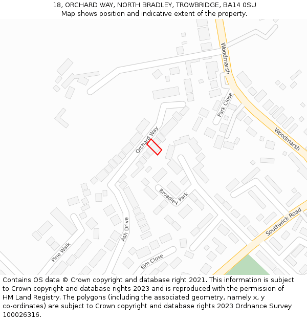 18, ORCHARD WAY, NORTH BRADLEY, TROWBRIDGE, BA14 0SU: Location map and indicative extent of plot