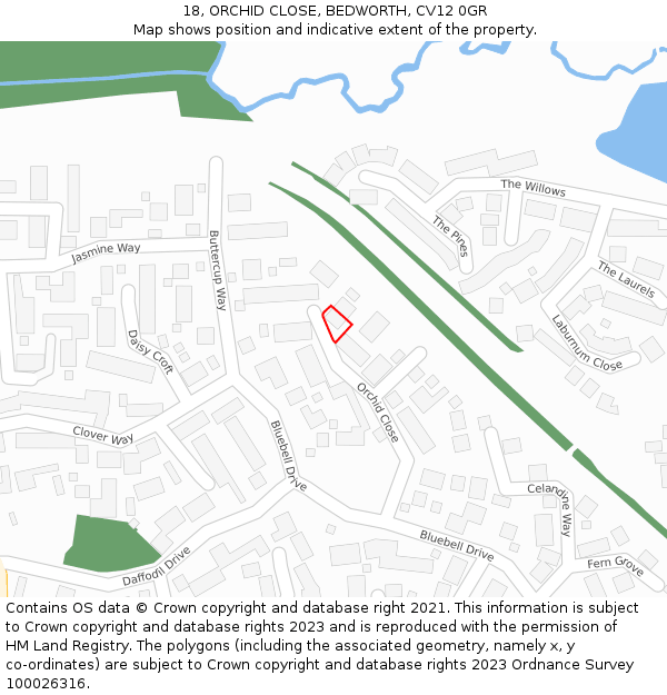 18, ORCHID CLOSE, BEDWORTH, CV12 0GR: Location map and indicative extent of plot