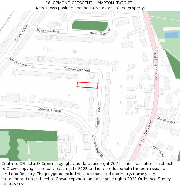 18, ORMOND CRESCENT, HAMPTON, TW12 2TH: Location map and indicative extent of plot