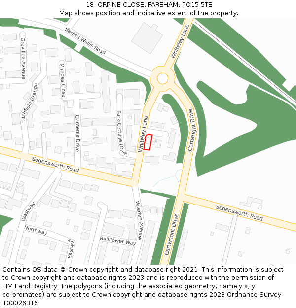 18, ORPINE CLOSE, FAREHAM, PO15 5TE: Location map and indicative extent of plot