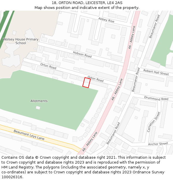 18, ORTON ROAD, LEICESTER, LE4 2AS: Location map and indicative extent of plot