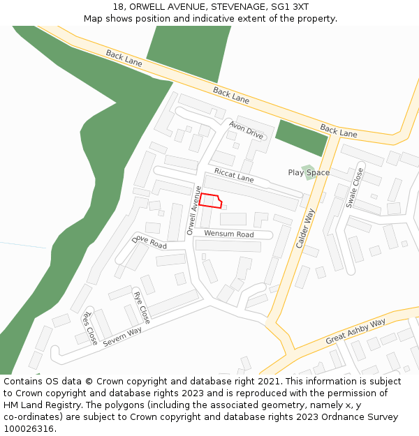 18, ORWELL AVENUE, STEVENAGE, SG1 3XT: Location map and indicative extent of plot