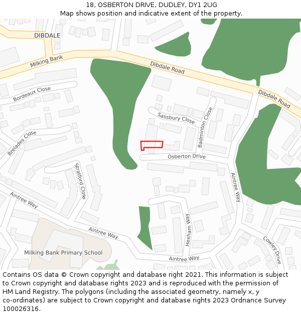 18, OSBERTON DRIVE, DUDLEY, DY1 2UG: Location map and indicative extent of plot