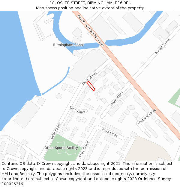 18, OSLER STREET, BIRMINGHAM, B16 9EU: Location map and indicative extent of plot