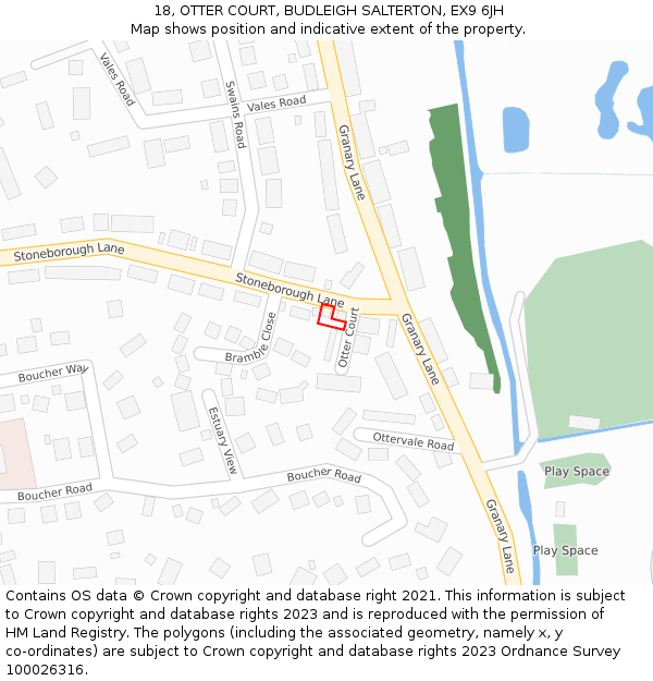 18, OTTER COURT, BUDLEIGH SALTERTON, EX9 6JH: Location map and indicative extent of plot