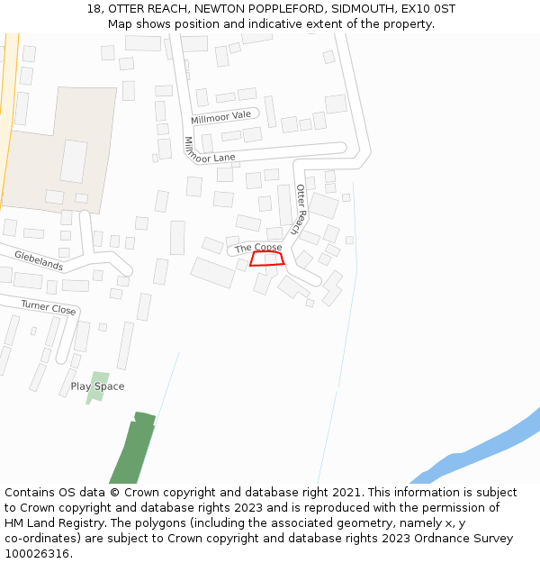 18, OTTER REACH, NEWTON POPPLEFORD, SIDMOUTH, EX10 0ST: Location map and indicative extent of plot