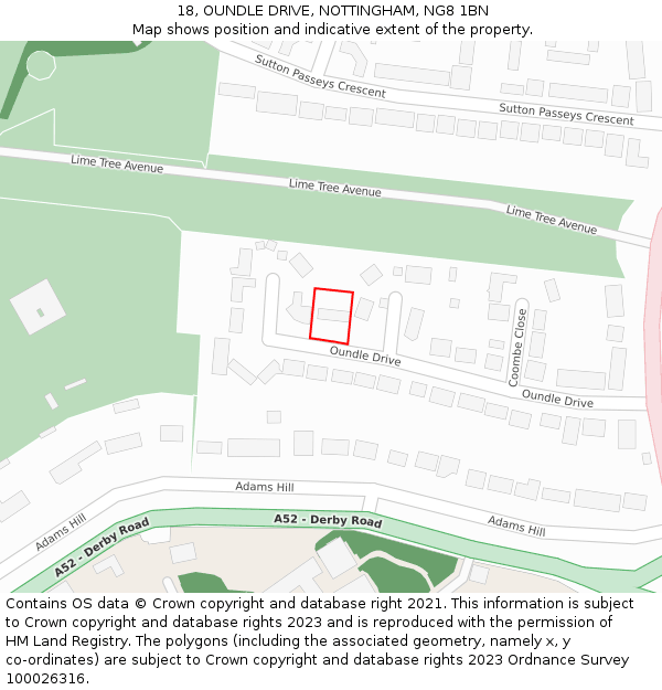 18, OUNDLE DRIVE, NOTTINGHAM, NG8 1BN: Location map and indicative extent of plot