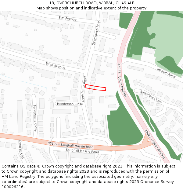 18, OVERCHURCH ROAD, WIRRAL, CH49 4LR: Location map and indicative extent of plot