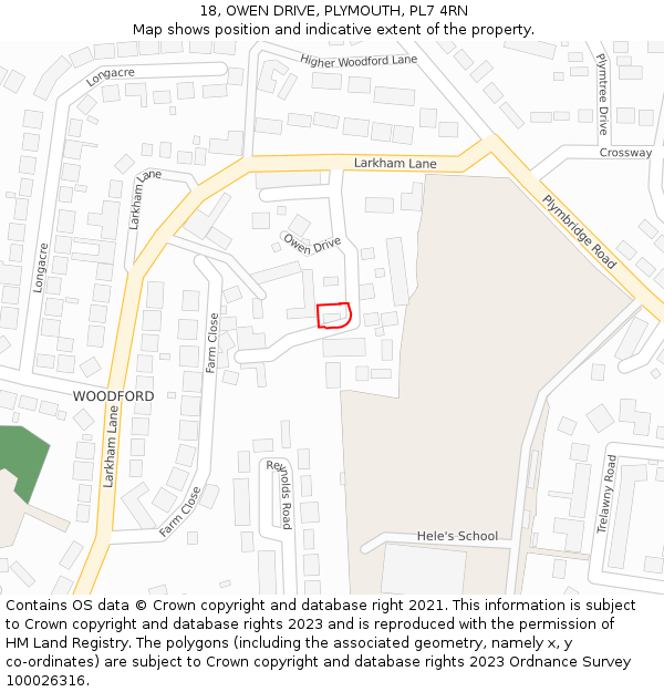 18, OWEN DRIVE, PLYMOUTH, PL7 4RN: Location map and indicative extent of plot