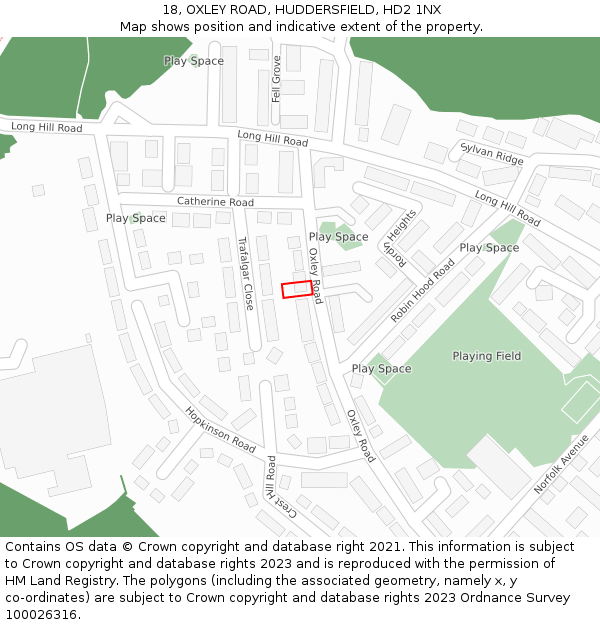 18, OXLEY ROAD, HUDDERSFIELD, HD2 1NX: Location map and indicative extent of plot