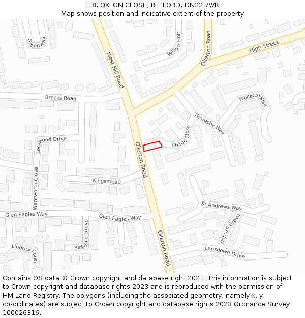 18, OXTON CLOSE, RETFORD, DN22 7WR: Location map and indicative extent of plot