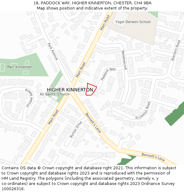 18, PADDOCK WAY, HIGHER KINNERTON, CHESTER, CH4 9BA: Location map and indicative extent of plot