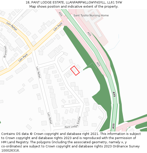 18, PANT LODGE ESTATE, LLANFAIRPWLLGWYNGYLL, LL61 5YW: Location map and indicative extent of plot