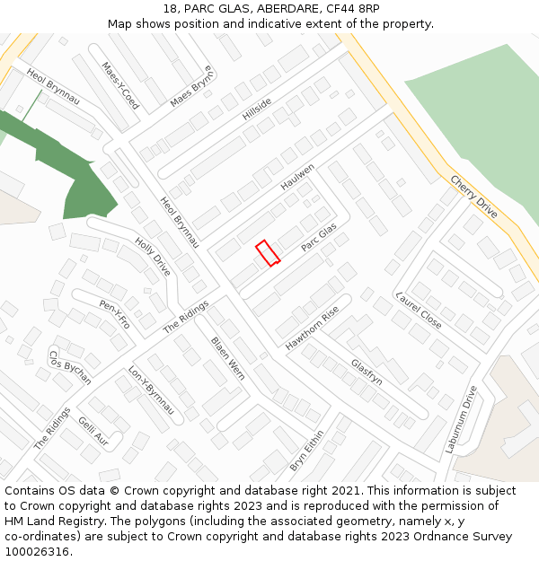 18, PARC GLAS, ABERDARE, CF44 8RP: Location map and indicative extent of plot