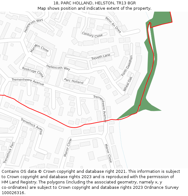 18, PARC HOLLAND, HELSTON, TR13 8GR: Location map and indicative extent of plot