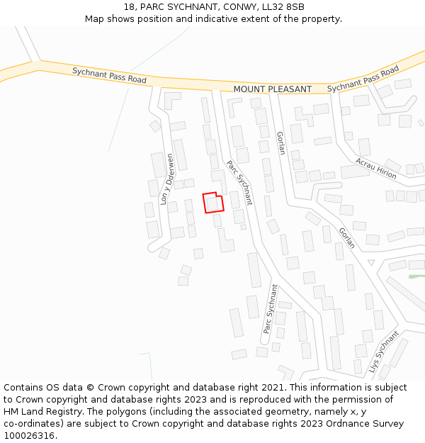 18, PARC SYCHNANT, CONWY, LL32 8SB: Location map and indicative extent of plot