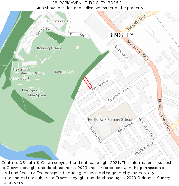 18, PARK AVENUE, BINGLEY, BD16 1HH: Location map and indicative extent of plot