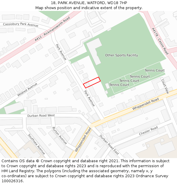 18, PARK AVENUE, WATFORD, WD18 7HP: Location map and indicative extent of plot